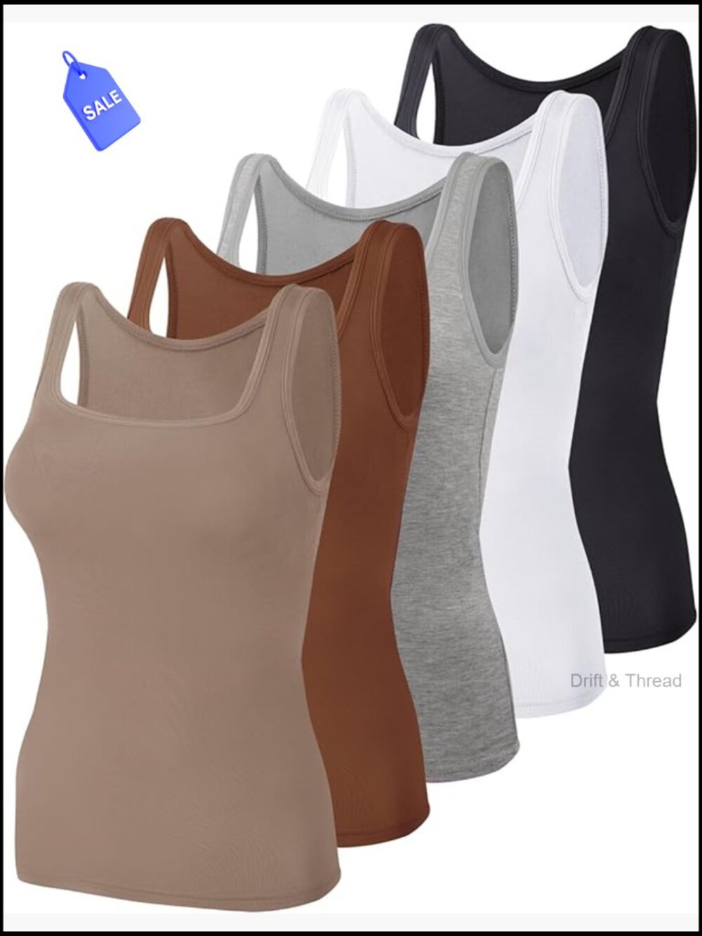 5 Pack Women's Square Neck Tank Tops Sleeveless Undershirts Viscose Blend